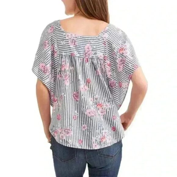 Time and Tru Women’s Striped Floral Blouse, Size M (8-10) - Picture 2 of 14